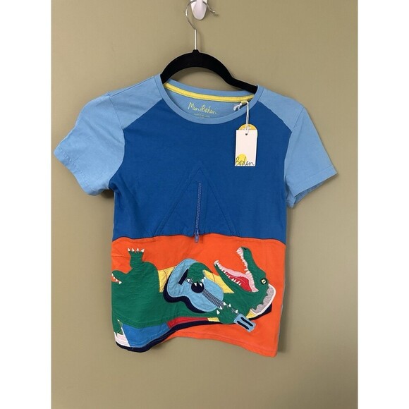Mini Boden Alligator Tent Applique Shirt Short Sleeved  Blue/ Orange New 9-10 Yr - Picture 1 of 6